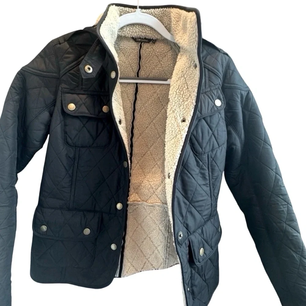 Barbour Dark Quilted Utility Jacket with Gold Accents - Picture 3 of 7